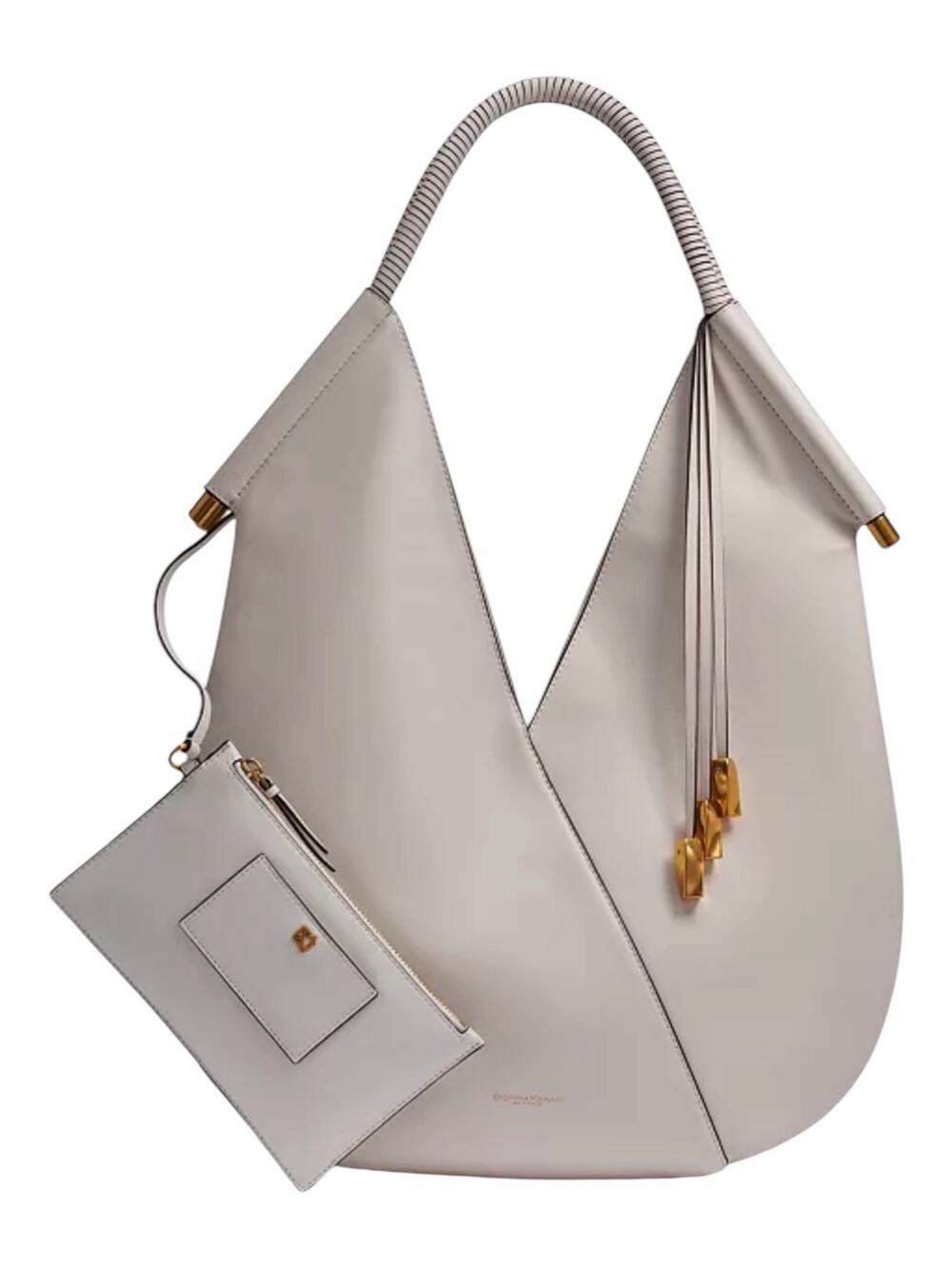 Donna Karan Baldwin Large Shoulder Bag with Pouch Sand White Leather